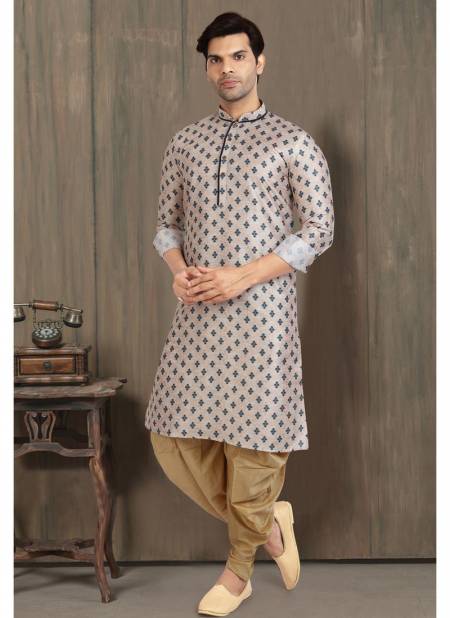 Cream Colour New Designer Function Wear Banarasi Silk Kurta Peshawari Mens Collection 1235